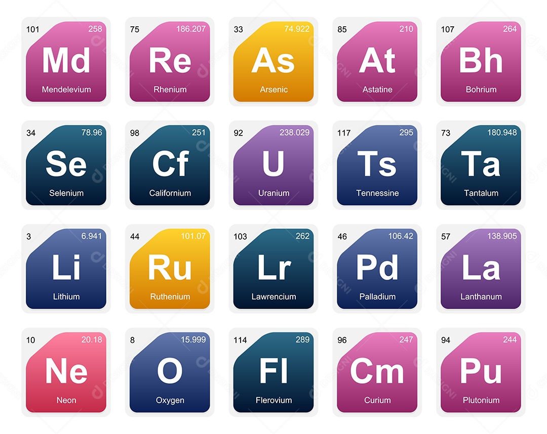 Cojunto de Elementos Coloridos da Tabela Periódica Ilustração Vetor EPS