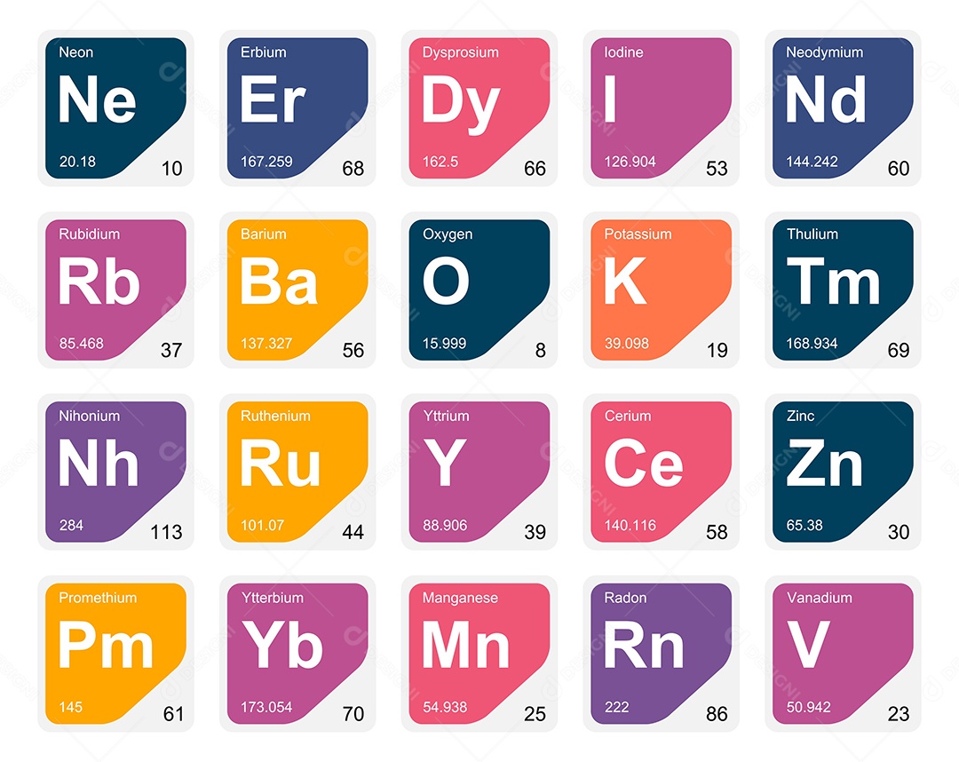 Cojunto de Elementos Coloridos da Tabela Periódica Ilustração Vetor EPS