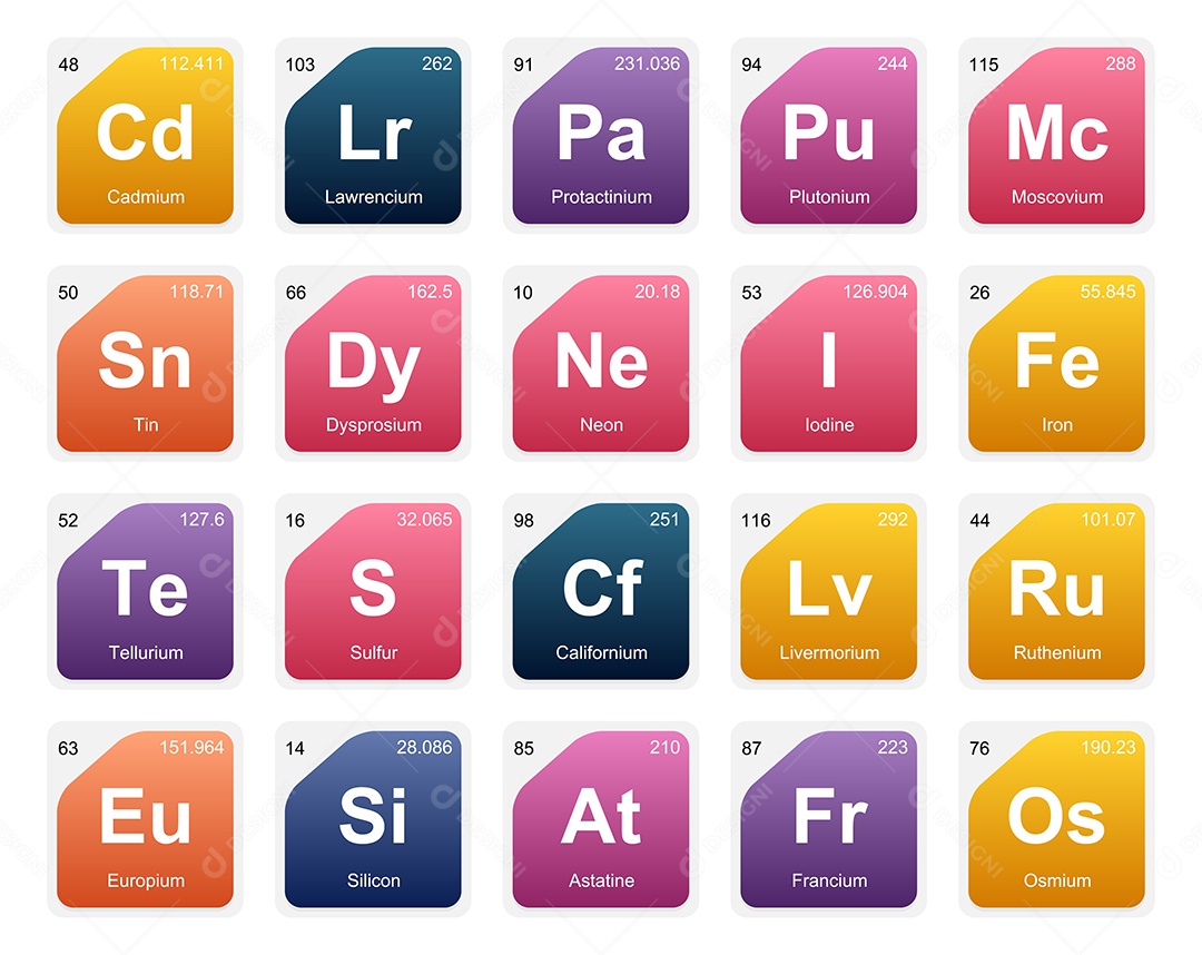 Cojunto de Elementos Coloridos da Tabela Periódica Ilustração Vetor EPS