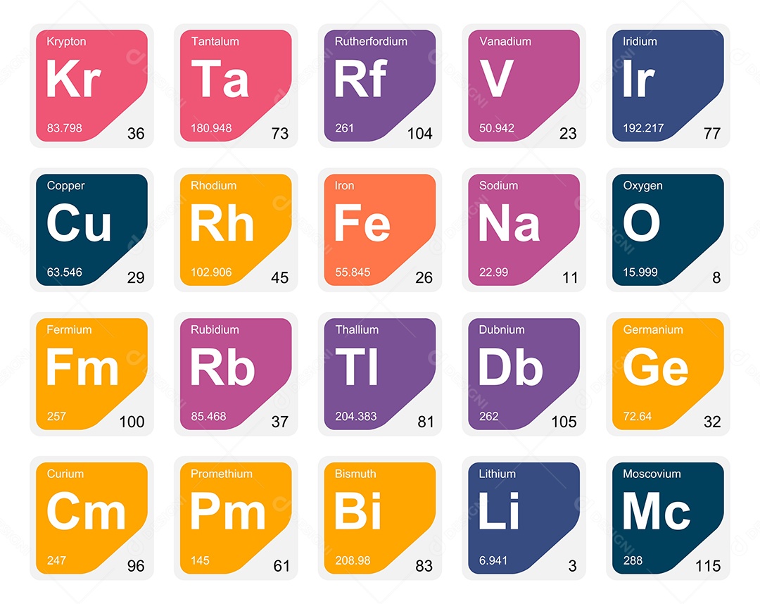 Cojunto de Elementos Coloridos da Tabela Periódica Ilustração Vetor EPS