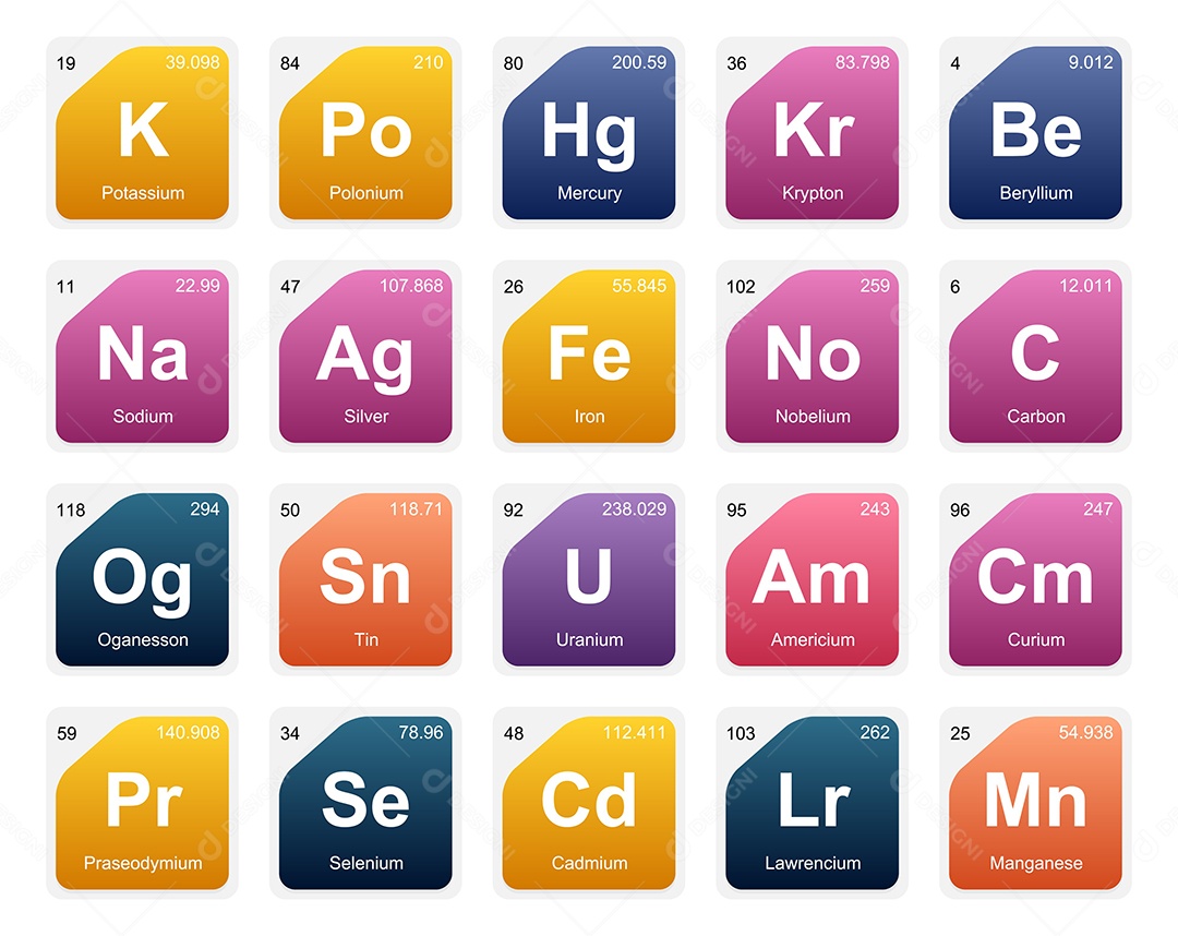 Cojunto de Elementos Coloridos da Tabela Periódica Ilustração Vetor EPS