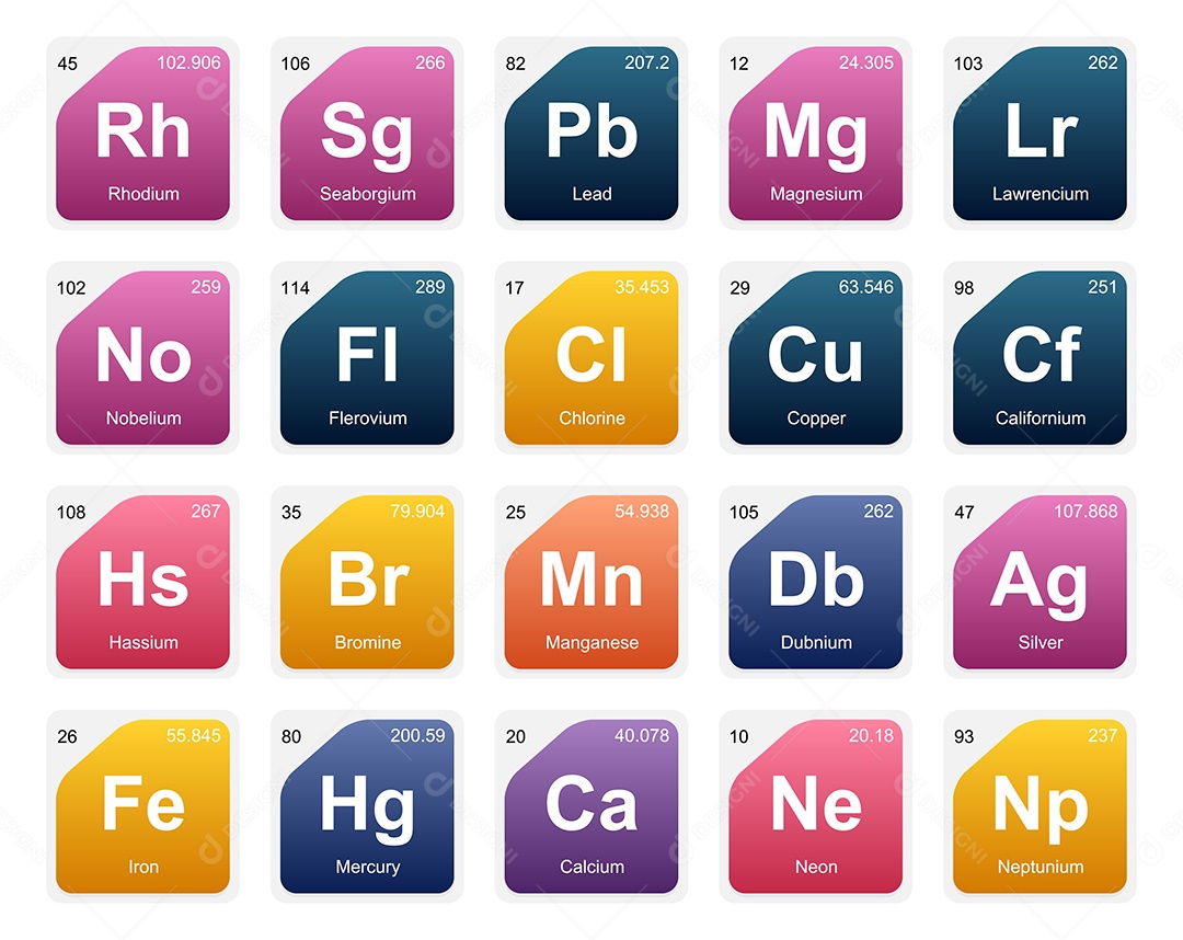 Cojunto de Elementos Coloridos da Tabela Periódica Ilustração Vetor EPS