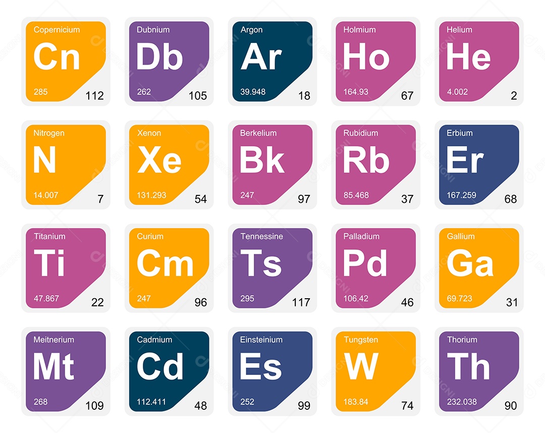 Cojunto de Elementos Coloridos da Tabela Periódica Ilustração Vetor EPS