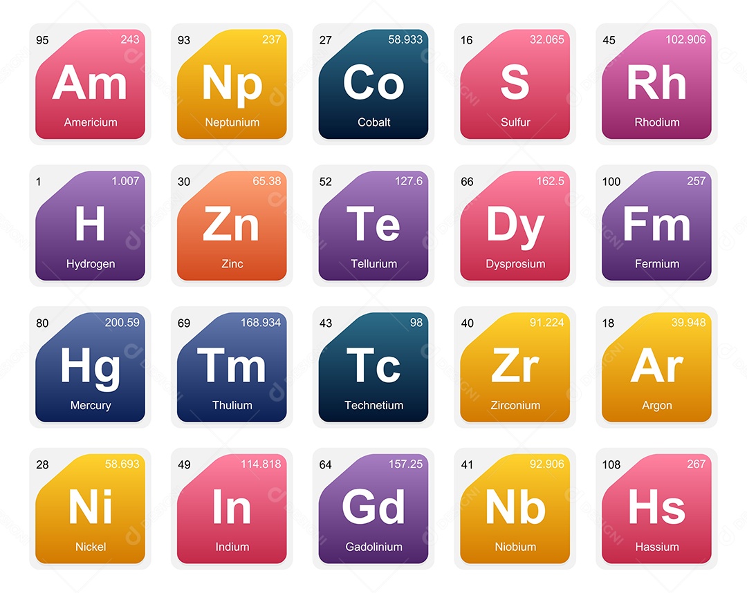 Cojunto de Elementos Coloridos da Tabela Periódica Ilustração Vetor EPS