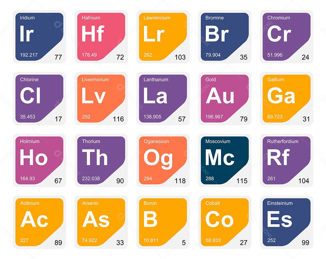 Cojunto de Elementos Coloridos da Tabela Periódica Ilustração Vetor EPS
