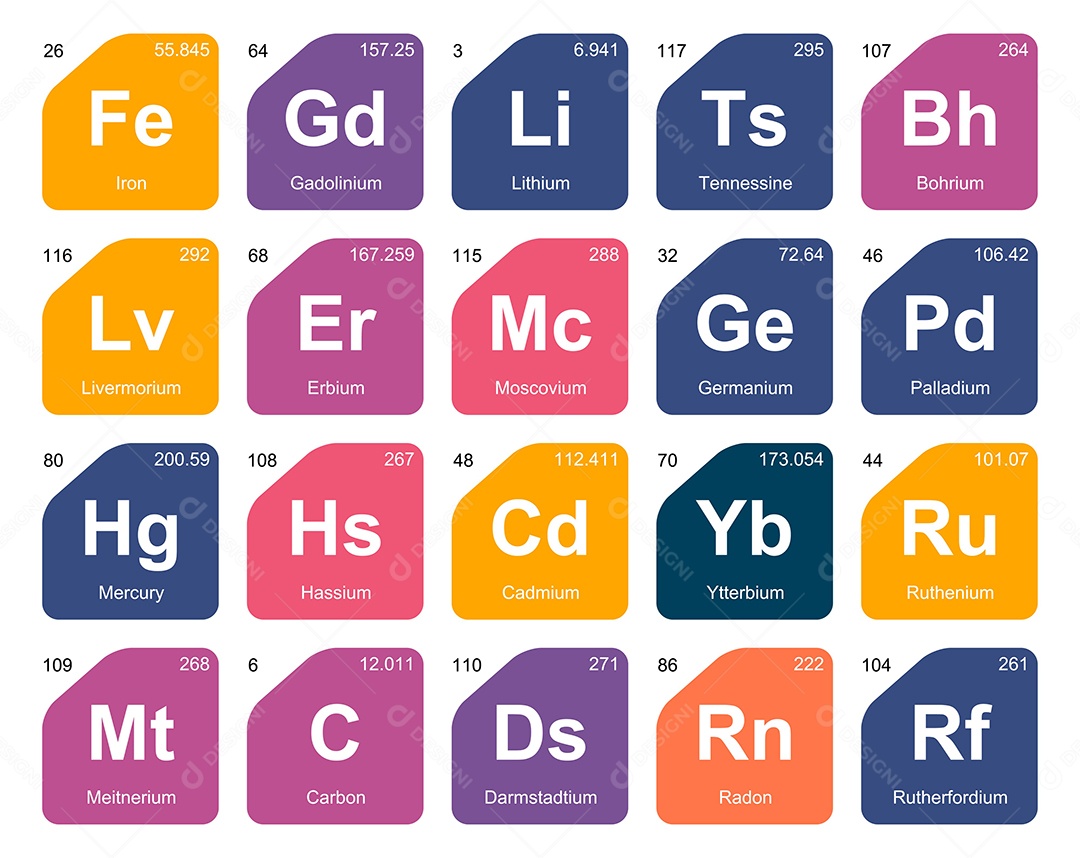 Cojunto de Elementos Coloridos da Tabela Periódica Ilustração Vetor EPS