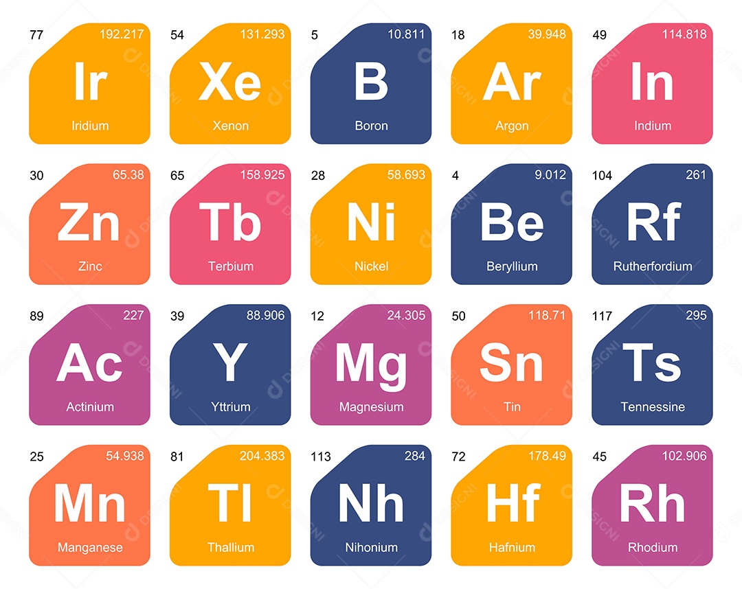 Cojunto de Elementos Coloridos da Tabela Periódica Ilustração Vetor EPS