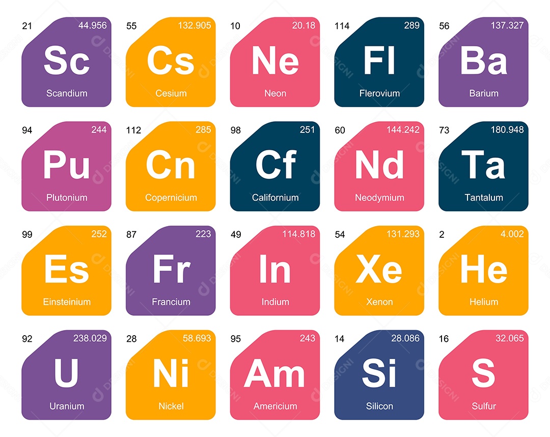 Cojunto de Elementos Coloridos da Tabela Periódica Ilustração Vetor EPS