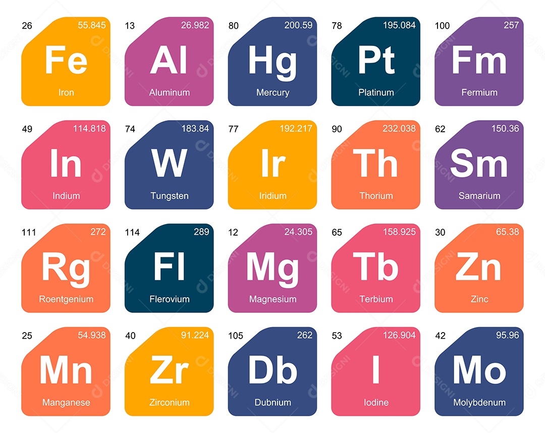 Cojunto de Elementos Coloridos da Tabela Periódica Ilustração Vetor EPS