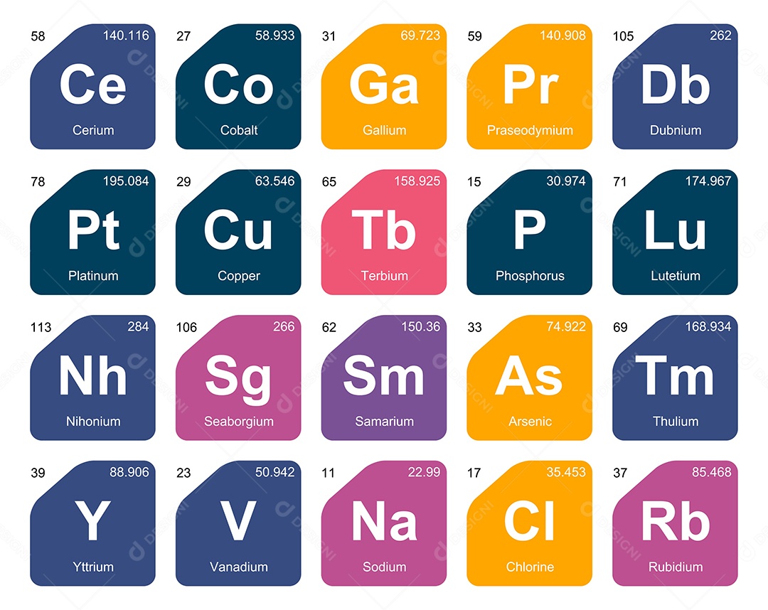 Cojunto de Elementos Coloridos da Tabela Periódica Ilustração Vetor EPS