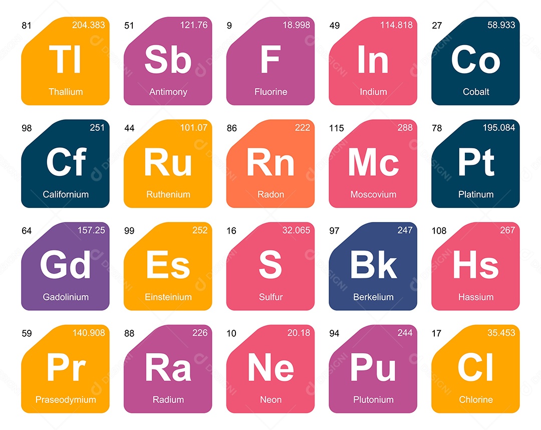 Cojunto de Elementos Coloridos da Tabela Periódica Ilustração Vetor EPS