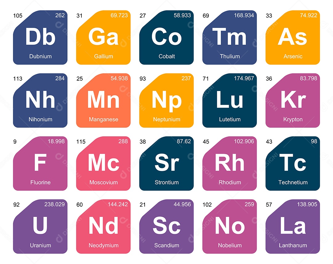 Cojunto de Elementos Coloridos da Tabela Periódica Ilustração Vetor EPS
