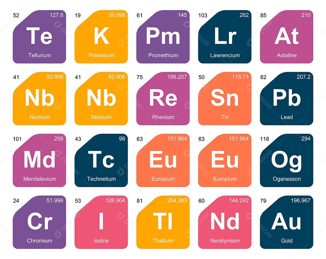 Cojunto de Elementos Coloridos da Tabela Periódica Ilustração Vetor EPS