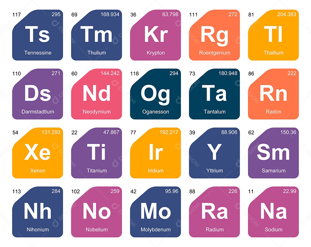 Cojunto de Elementos Coloridos da Tabela Periódica Ilustração Vetor EPS