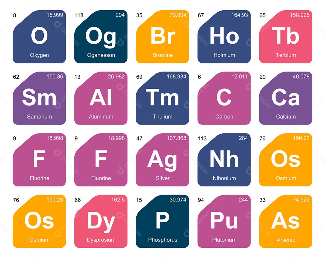 Cojunto de Elementos Coloridos da Tabela Periódica Ilustração Vetor EPS