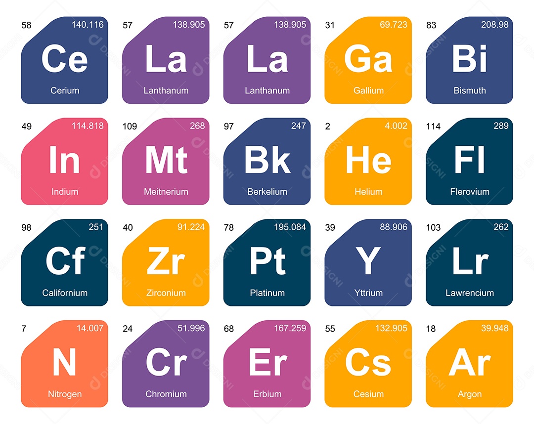 Cojunto de Elementos Coloridos da Tabela Periódica Ilustração Vetor EPS