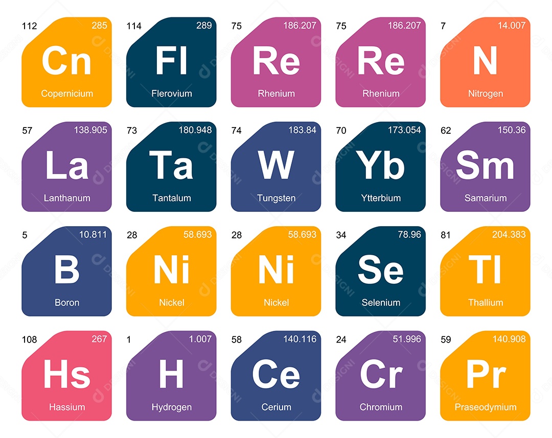 Cojunto de Elementos Coloridos da Tabela Periódica Ilustração Vetor EPS