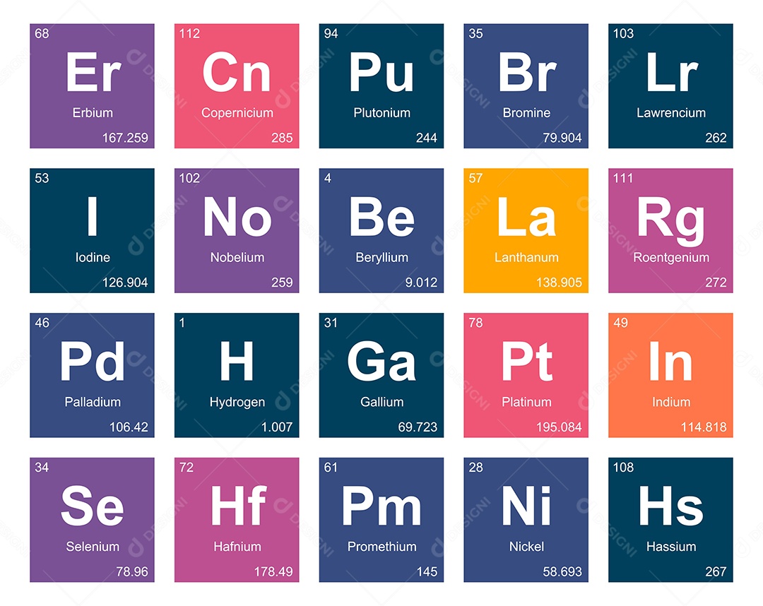 Cojunto de Elementos Coloridos da Tabela Periódica Ilustração Vetor EPS