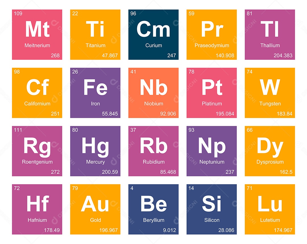 Cojunto de Elementos Coloridos da Tabela Periódica Ilustração Vetor EPS