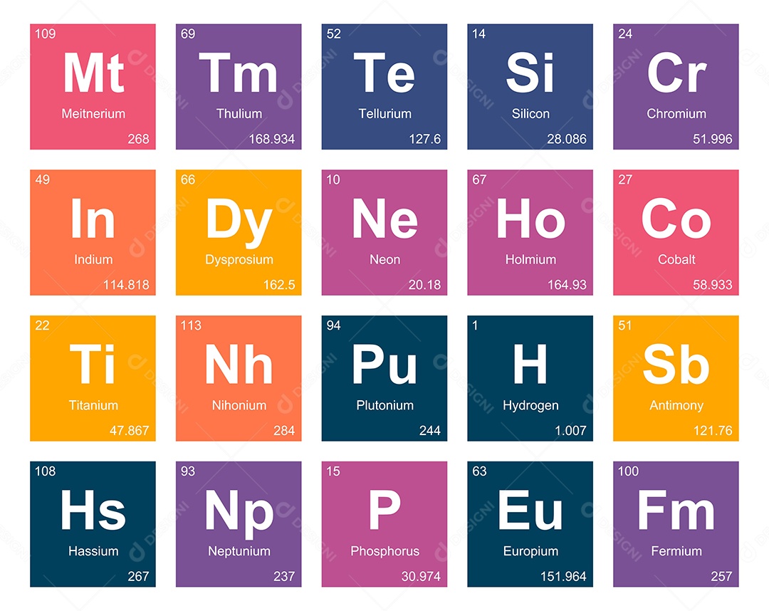 Cojunto de Elementos Coloridos da Tabela Periódica Ilustração Vetor EPS