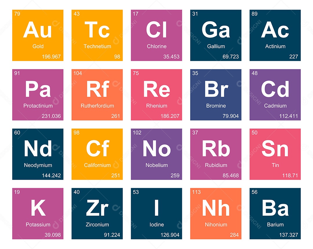 Cojunto de Elementos Coloridos da Tabela Periódica Ilustração Vetor EPS