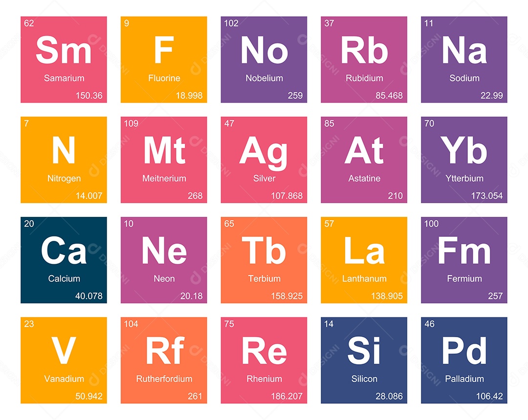 Cojunto de Elementos Coloridos da Tabela Periódica Ilustração Vetor EPS