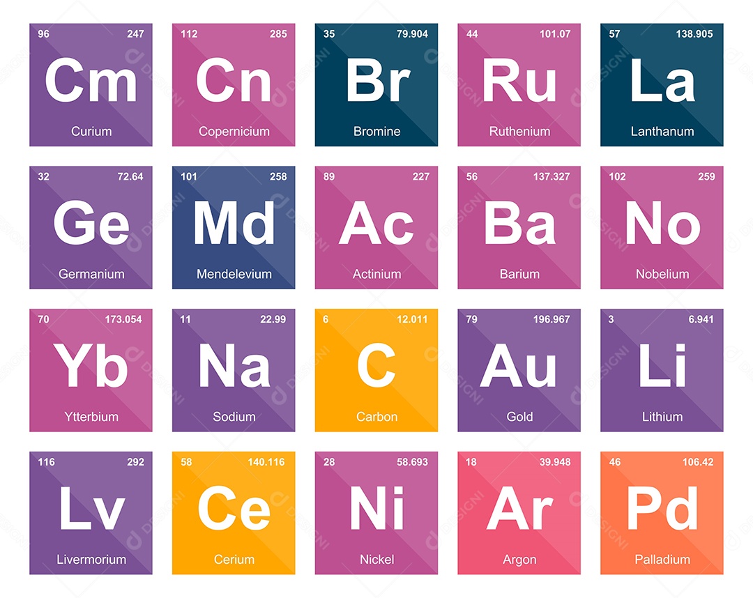Cojunto de Elementos Coloridos da Tabela Periódica Ilustração Vetor EPS