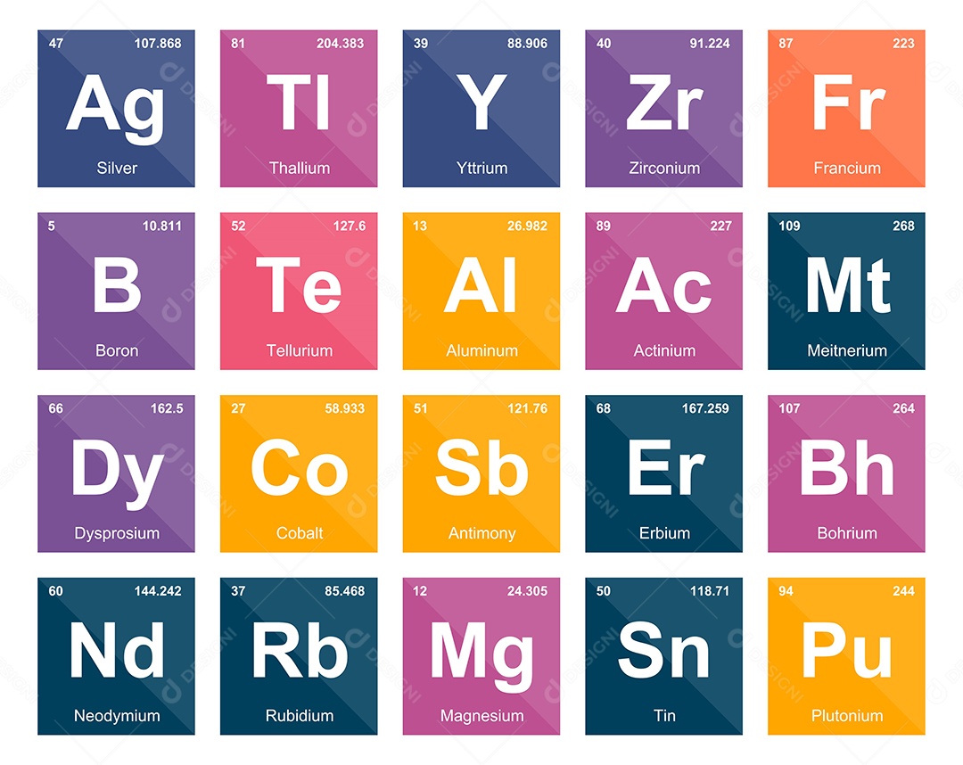 Cojunto de Elementos Coloridos da Tabela Periódica Ilustração Vetor EPS