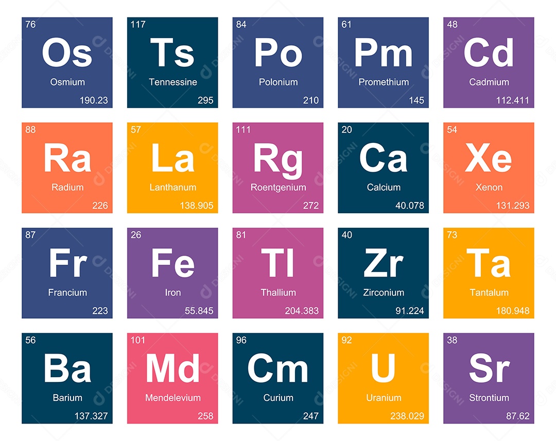 Cojunto de Elementos Coloridos da Tabela Periódica Ilustração Vetor EPS