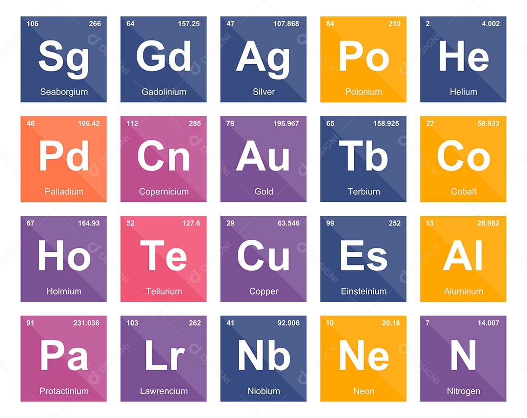 Cojunto de Elementos Coloridos da Tabela Periódica Ilustração Vetor EPS