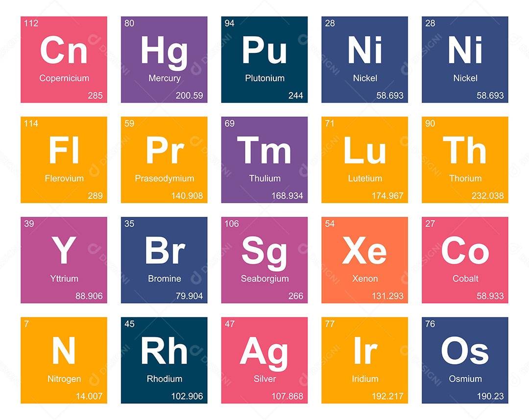 Cojunto de Elementos Coloridos da Tabela Periódica Ilustração Vetor EPS