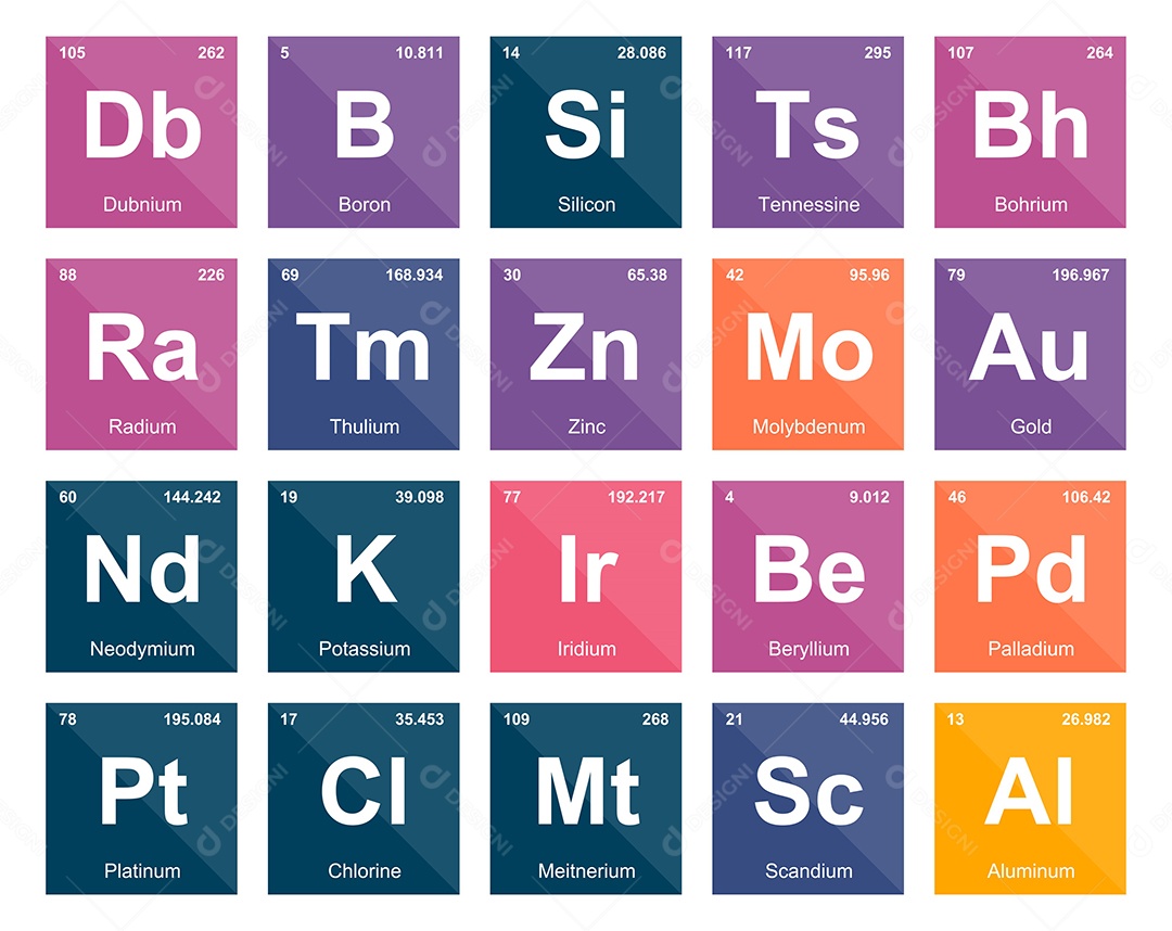 Cojunto de Elementos Coloridos da Tabela Periódica Ilustração Vetor EPS