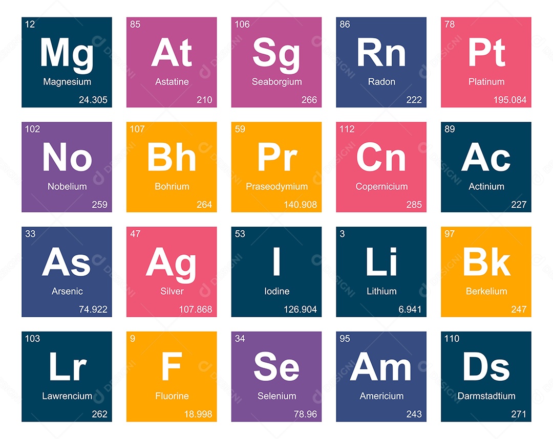 Cojunto de Elementos Coloridos da Tabela Periódica Ilustração Vetor EPS