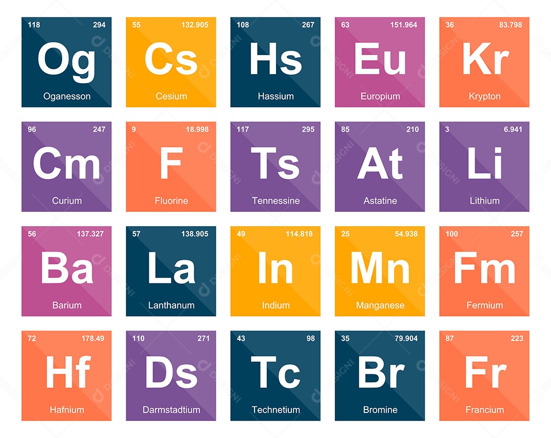 Cojunto de Elementos Coloridos da Tabela Periódica Ilustração Vetor EPS