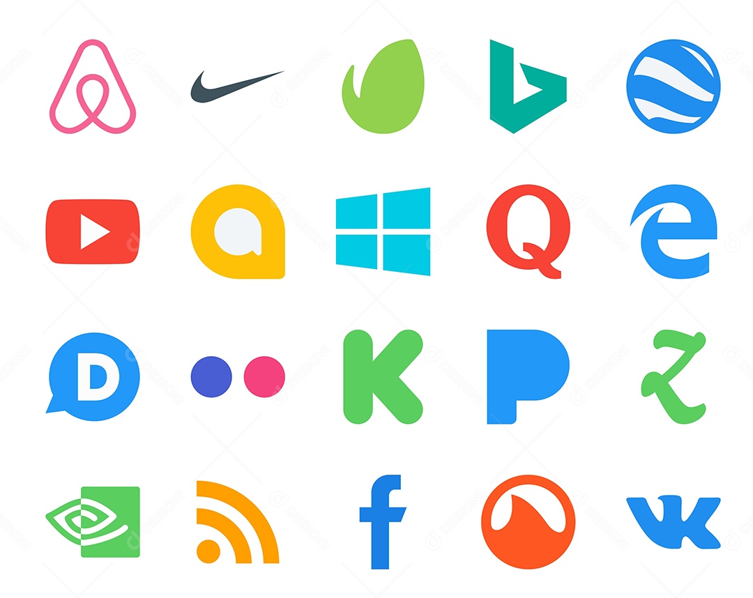 Pacote de 20 Ícones de Mídia Social Colorido Ilustração Vetor EPS