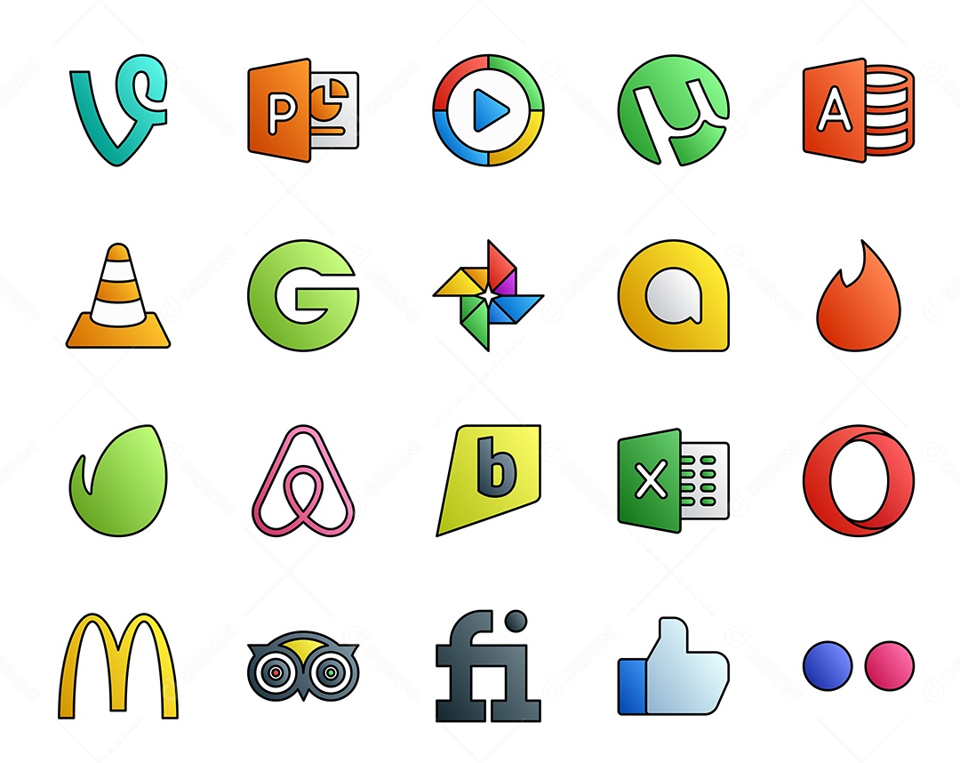 Pacote de 20 Ícones de Mídia Social Colorido Ilustração Vetor EPS