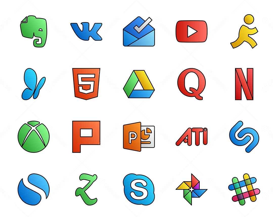 Pacote de 20 Ícones de Mídia Social Colorido Ilustração Vetor EPS