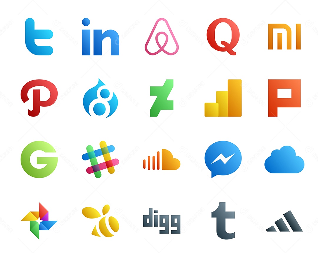 Pacote de 20 Ícones de Mídia Social Colorido Ilustração Vetor EPS