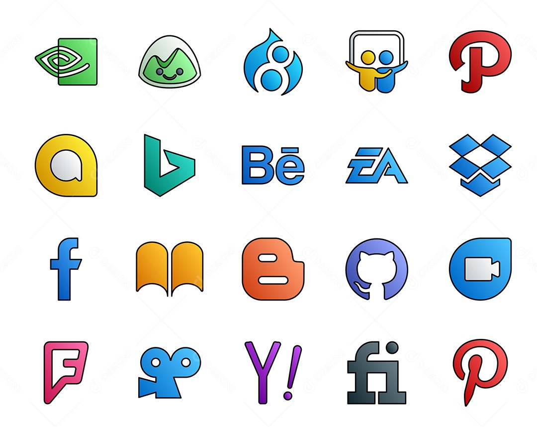 Pacote de 20 Ícones de Mídia Social Colorido Ilustração Vetor EPS
