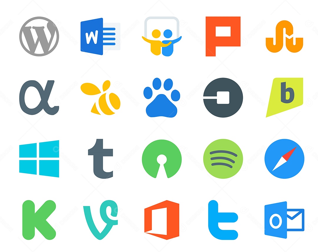 Pacote de 20 Ícones de Mídia Social Colorido Ilustração Vetor EPS