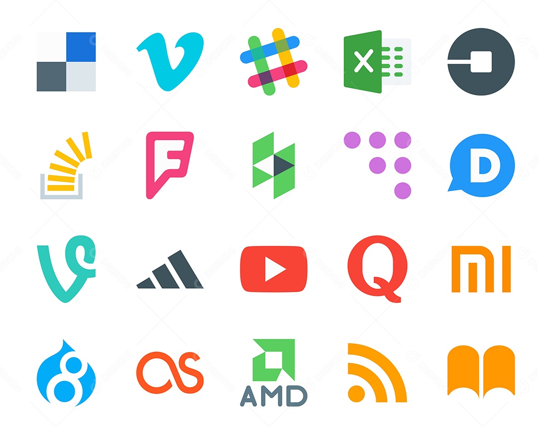 Pacote de 20 Ícones de Mídia Social Colorido Ilustração Vetor EPS