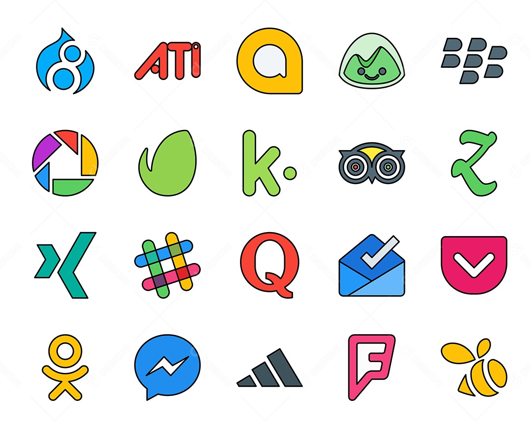 Pacote de 20 Ícones de Mídia Social Colorido Ilustração Vetor EPS