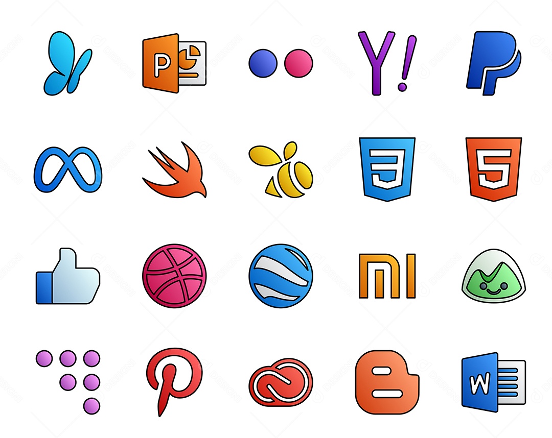 Pacote de 20 Ícones de Mídia Social Colorido Ilustração Vetor EPS
