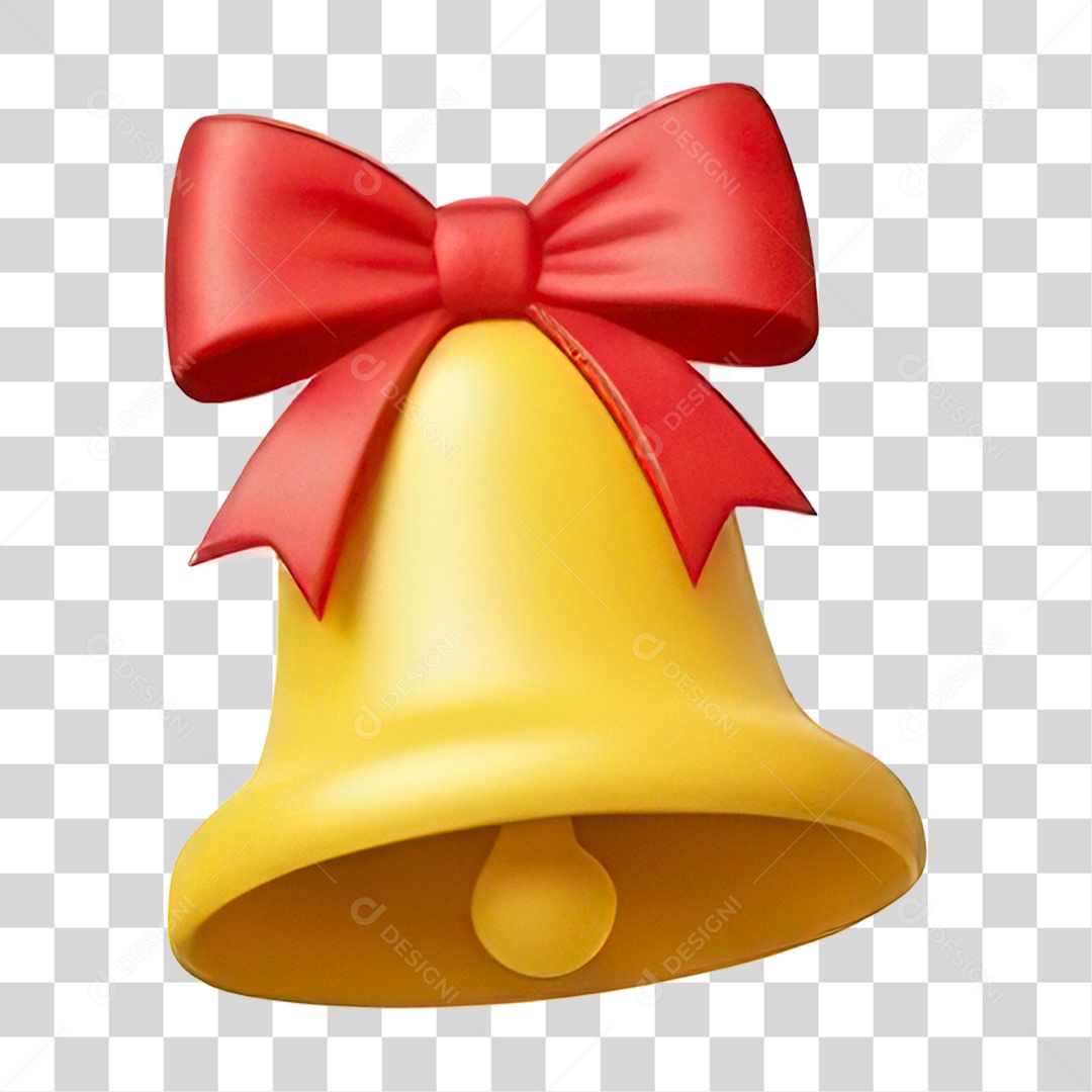 Sino Dourado com Laço Vermelho de Natal PNG Transparente