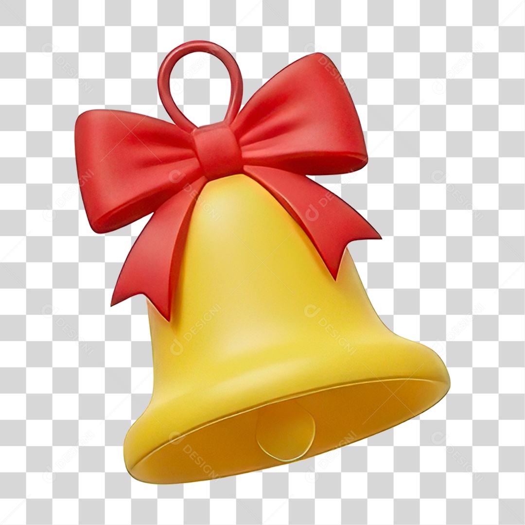 Sino Dourado com Laço Vermelho de Natal PNG Transparente