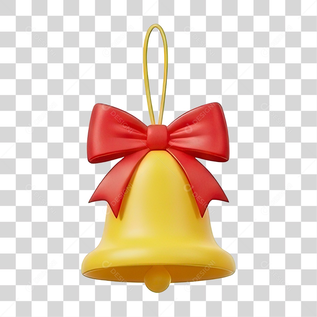 Sino Dourado com Laço Vermelho de Natal PNG Transparente