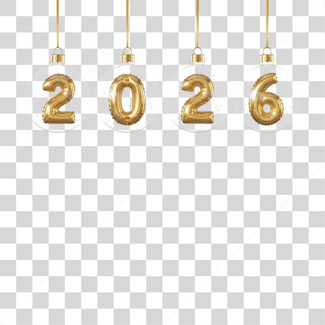 Números Dourados 2026 de Ano Novo PNG Transparente