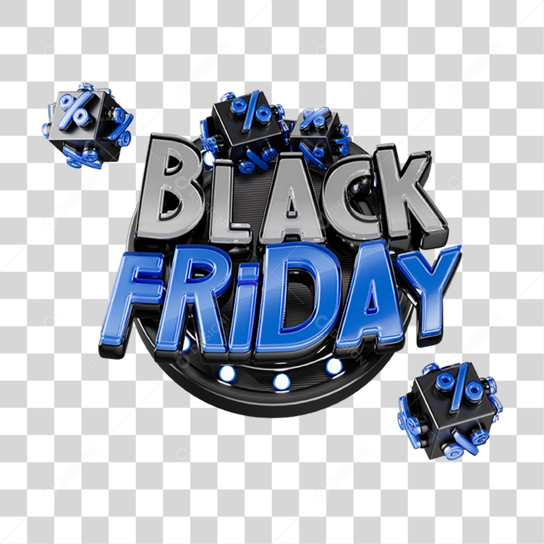 Logo Promocional Black Friday Azul em Estilo Tridimensional PNG Transparente