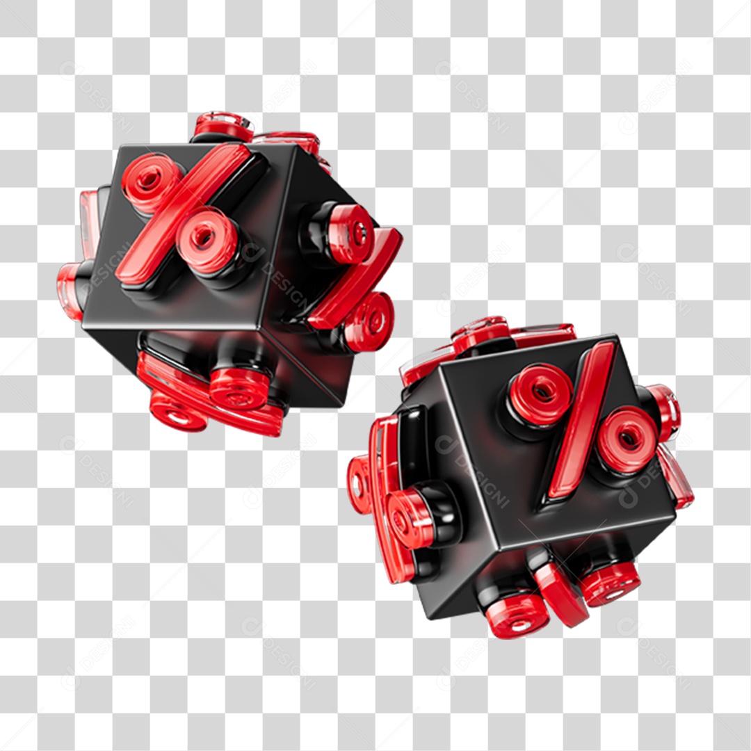 Ícones Tridimensionais de Dados Vermelhos com Símbolo de Porcentagem PNG Transparente