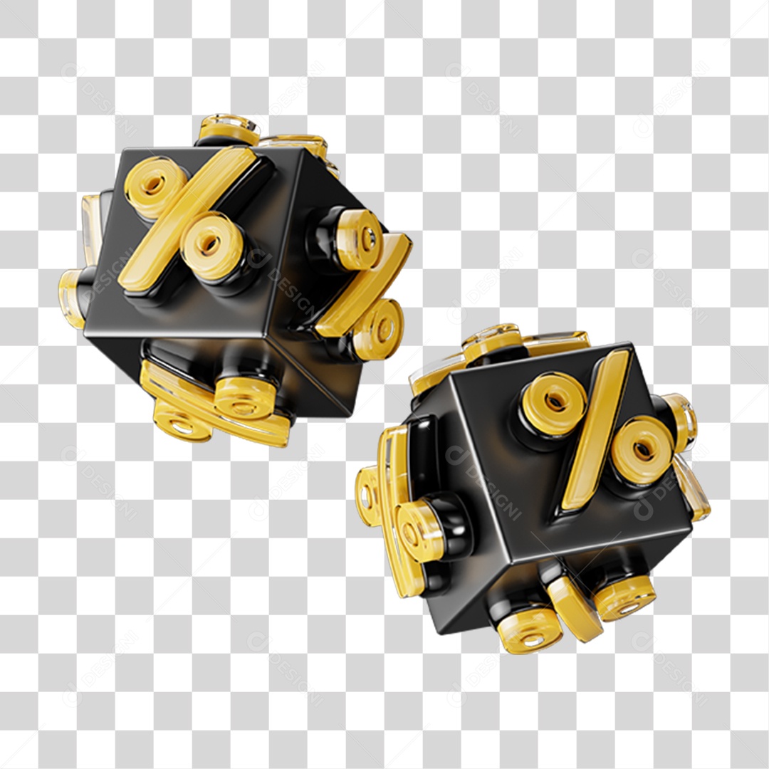 Elementos Dourados de Dados 3D com Sinal de Porcentagem PNG Transparente